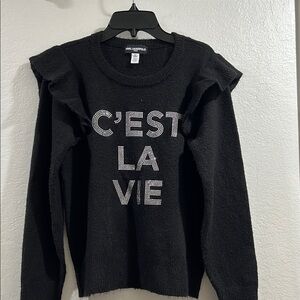 Karl Lagerfeld Black Sweater with Rhinestone Text